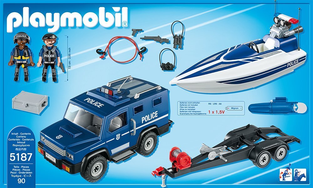 PLAYMOBIL 5187 Polizei Truck Trailer Speedboot mit 7350 Motor und