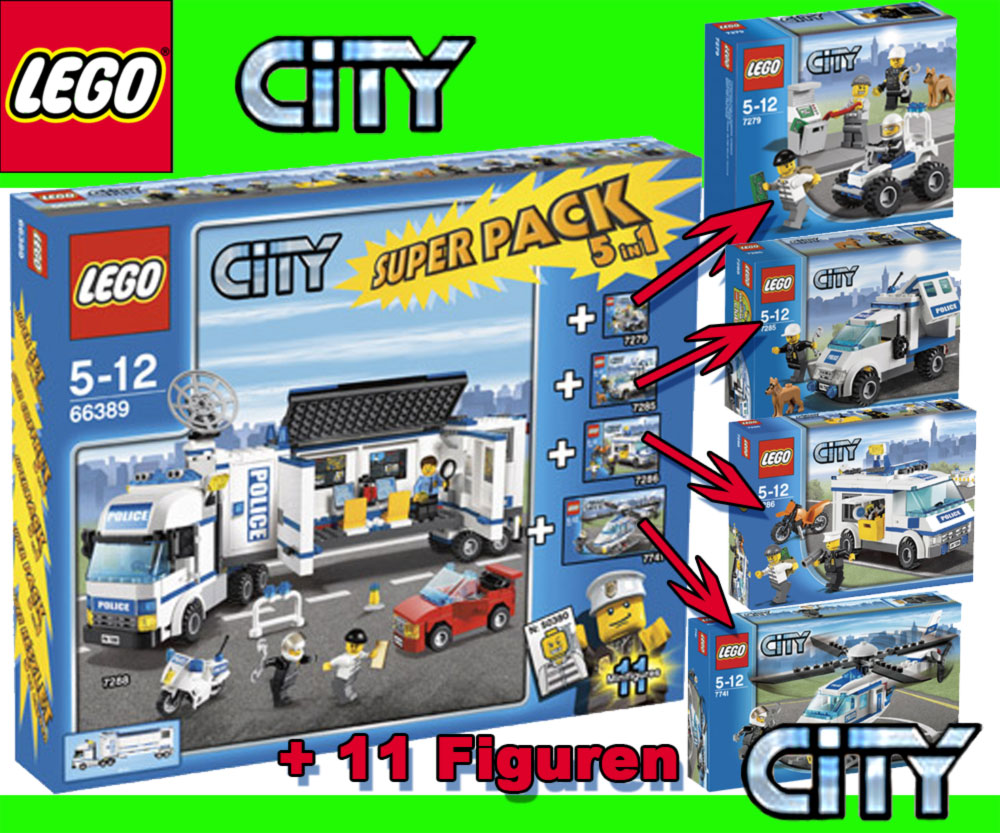 NEU LEGO City 66389 Polizei Super Pack 5 in 1 (7288 + 7279 + 7285 